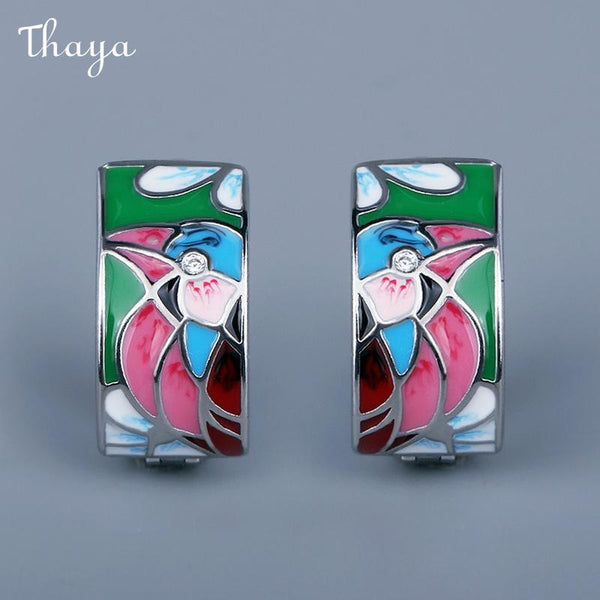 Thaya Flower Parrot Enamel Exquisite Earrings