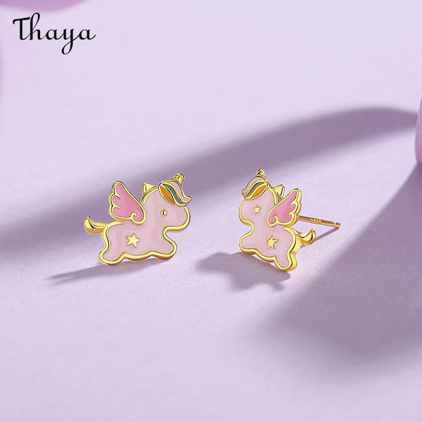 Thaya S925 Silver Enamel Rainbow Unicorn Stud Earrings