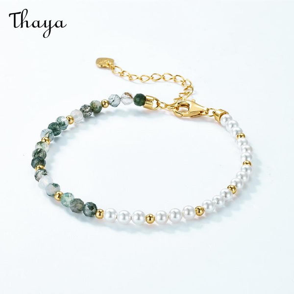 Thaya S925 Silver Pearl & Green Moss Bracelet