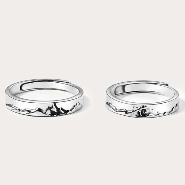 Bagues de couple Thaya en argent 925 avec montagnes et mers