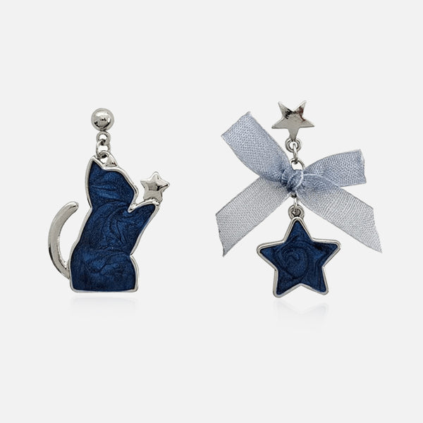 Thaya Asymmetrical Cat & Star Earrings