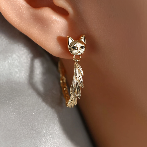 Thaya Lux Gold Cat &Circle Wing Earrings