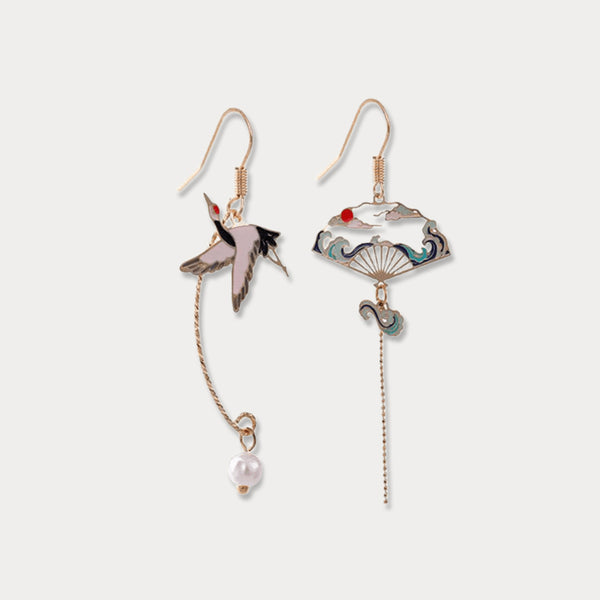 Boucles d'Oreilles Éventail Grue Asymétrique Thaya