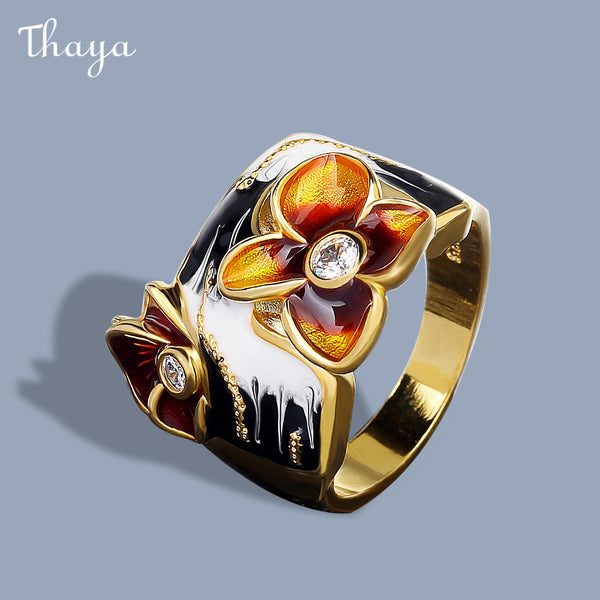 Thaya Graceful  Enamel Flower Zircon Ring