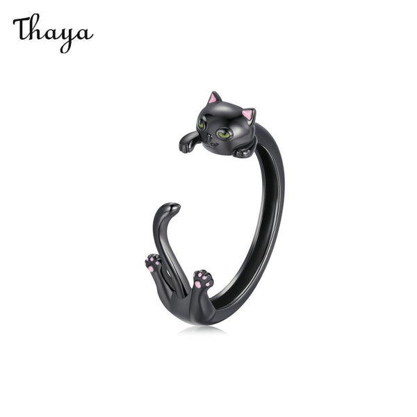 Thaya 925 Silver Black Cat Ring