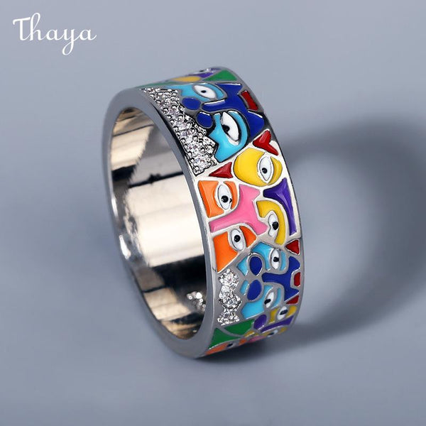 Thaya Enamel Enamel Diamond Family Ring