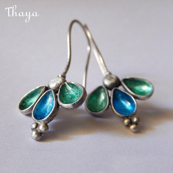 Thaya Enamel Three Petals Flower Earrings