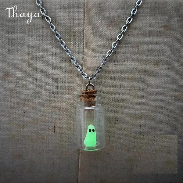 Thaya  Halloween Floating Bottle Luminous Ghost Necklace