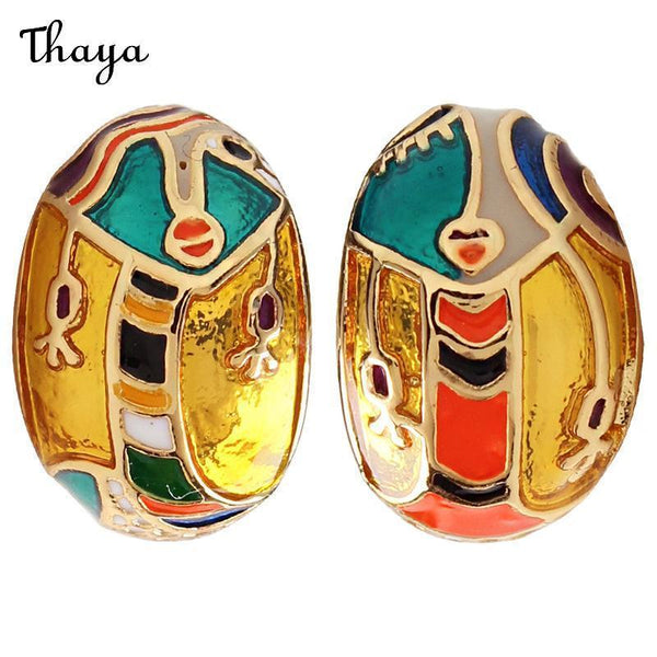 Thaya 18K Gold-Filled Enamel Drop Glaze Abstract Art Asymmetrical Earrings