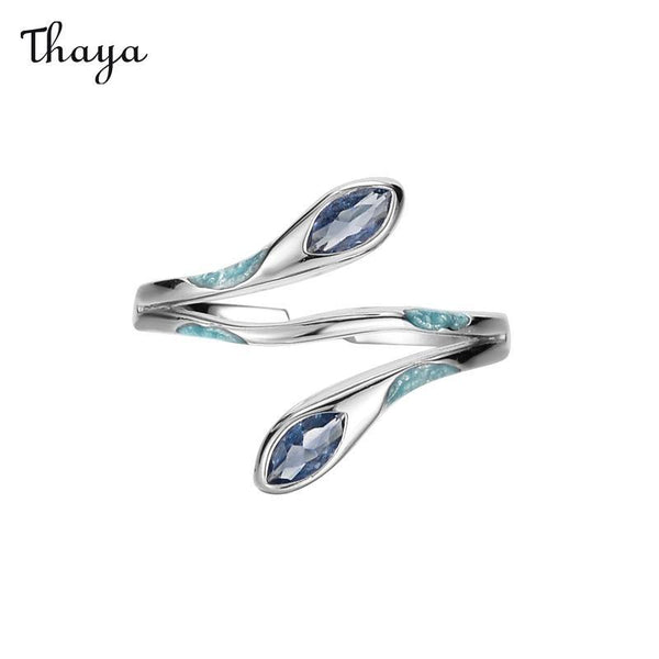 Thaya 925 Silber Eisblauer Schlangenring mit Tropfglasur