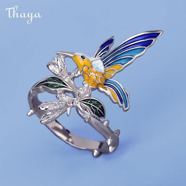 Thaya Enamel Hummingbird Branch Ring