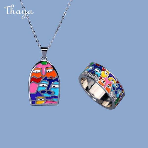 Thaya Enamel Colorful Face  Necklace  Ring