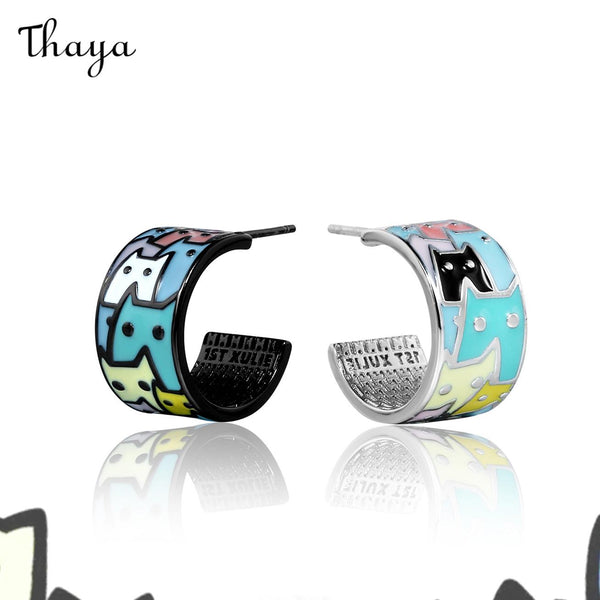 Thaya Cartoon Cat Hoop Earrings