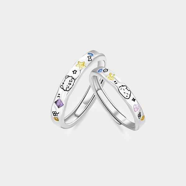 Thaya S925 Silver Colorful Cat and Dog Couple Rings