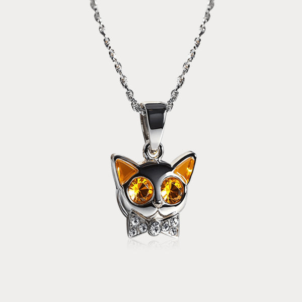 Thaya Yellow Big Eyes Crystal Cat Sith Necklace