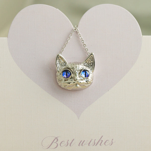 Thaya Purple Crystal Eyes Silver Cat Stylish Necklace
