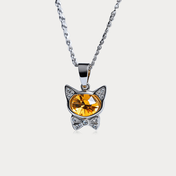 Thaya Yellow Crystal Cat Sith Necklace