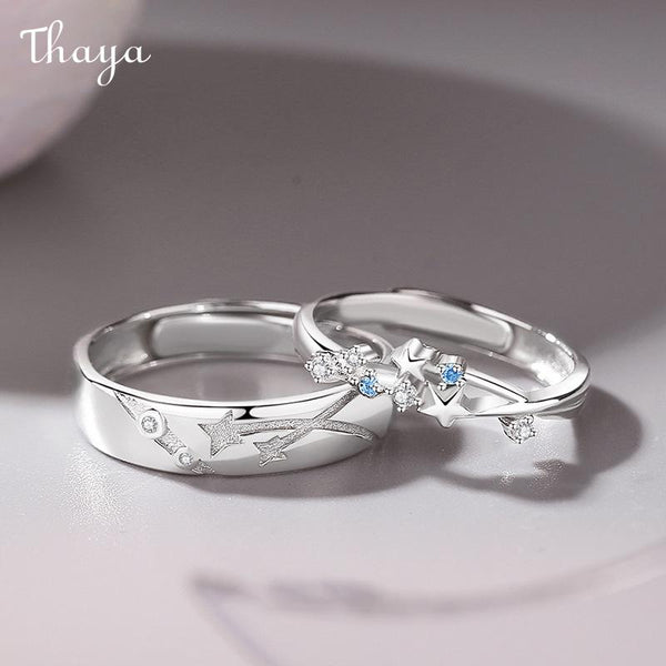 Thaya S925 Silver Luminous Starry Rings Couple Set