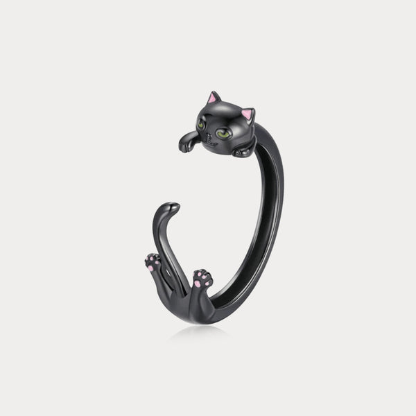 Bague chat noir en argent 925 Thaya