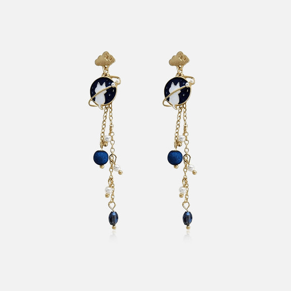 Thaya Planet Cat Dangle Earrings