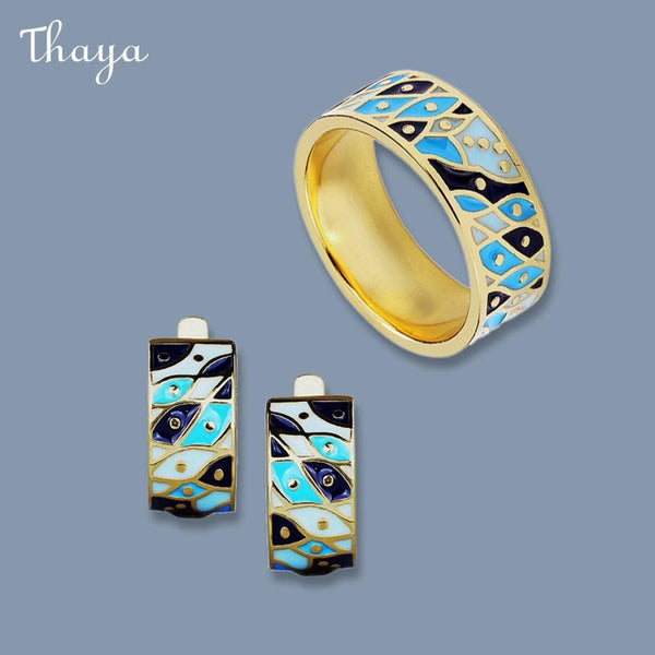 Thaya Enamel Exotic Ring & Earrings Set