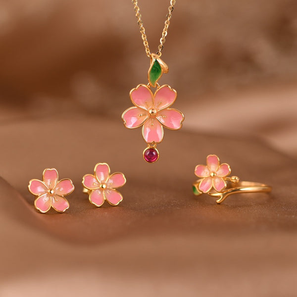 Thaya S925 Silver Cherry Blossom Jewelry Set