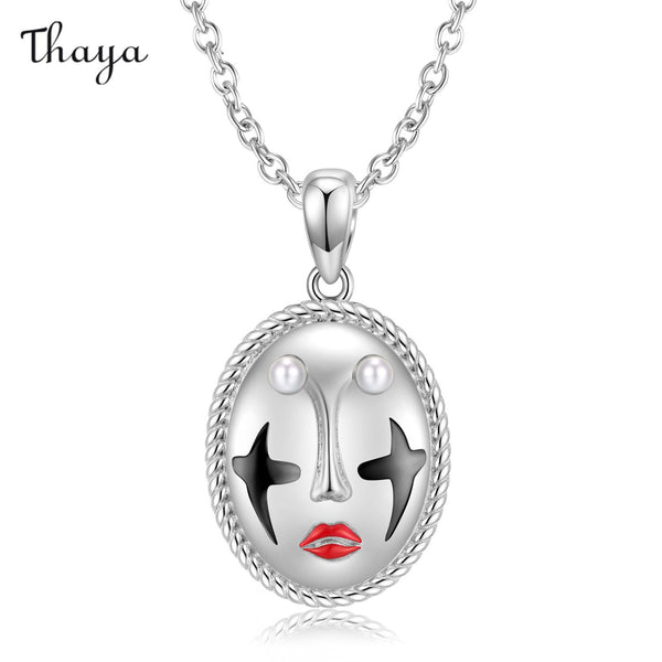 Thaya 925 Silver Eerie Clown Mask Necklace