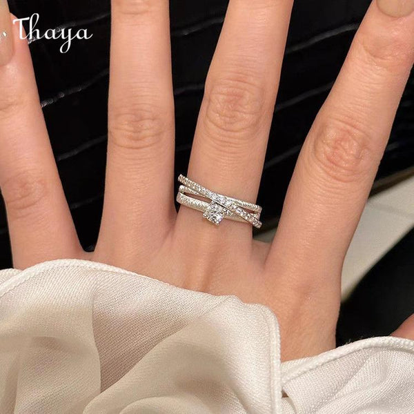 Thaya 925 Silver Three-layer Surround Diamond Ring