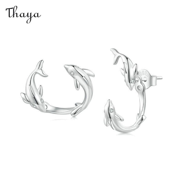 Thaya 925 Silver Dolphin Leap Earrings