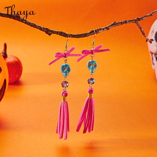 Thaya Halloween Skull Tassel Drop Earrings
