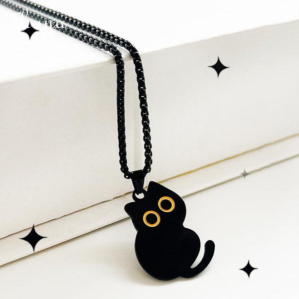 Thaya Black Cat Pendant Necklace
