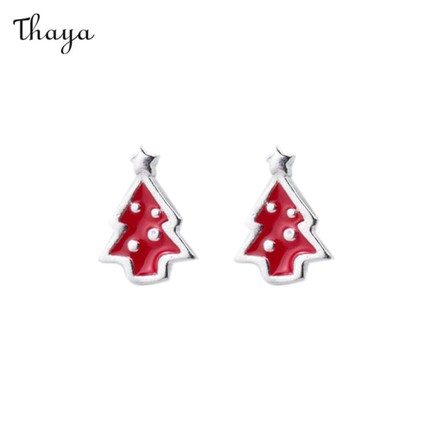 Thaya 925 Silver Cute Red Christmas Tree Earrings