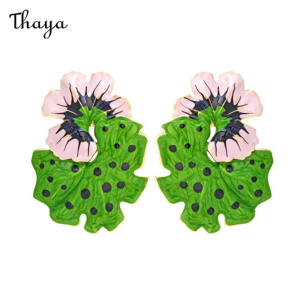Thaya Luxury Enamel Wave Leaf Flower Earrings