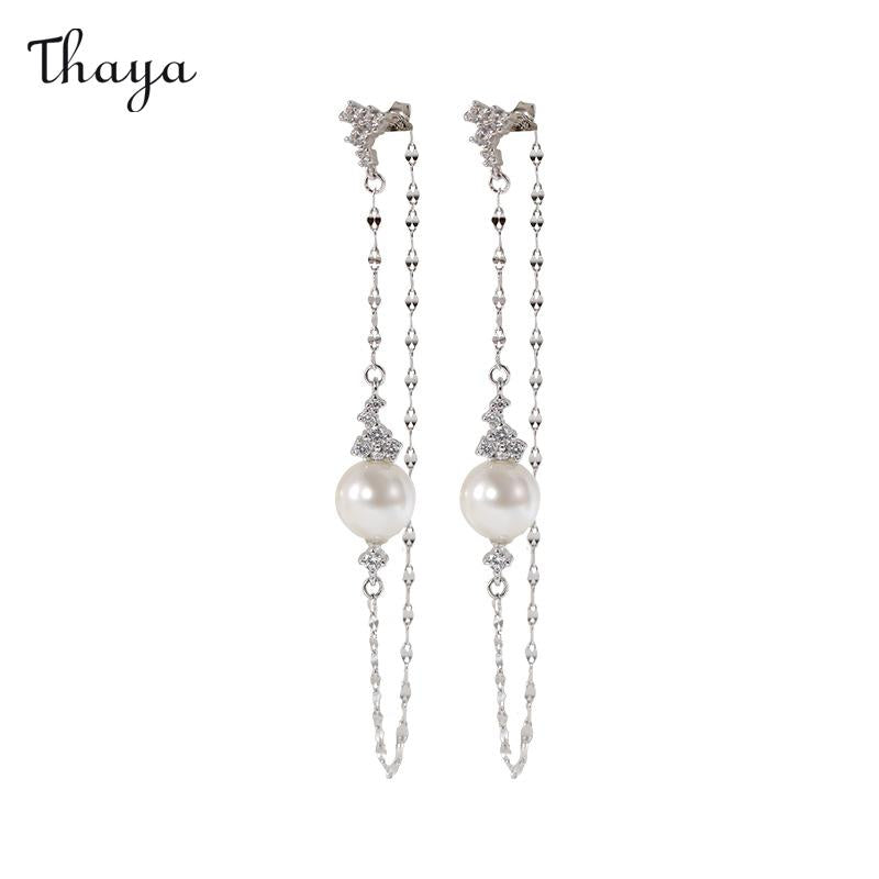 Boucles d'oreilles longues à pampilles en argent 925 avec perles Thaya