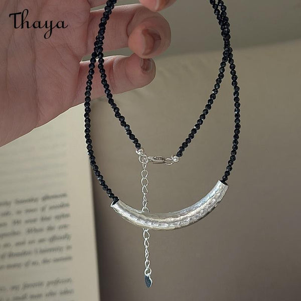 Thaya S925 Silver Black Bead Smile Necklace
