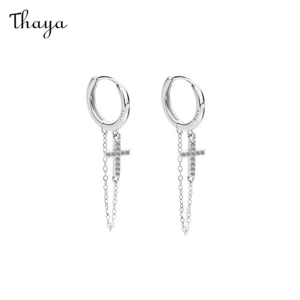 Thaya 999 Silber Kreuzkettenohrringe