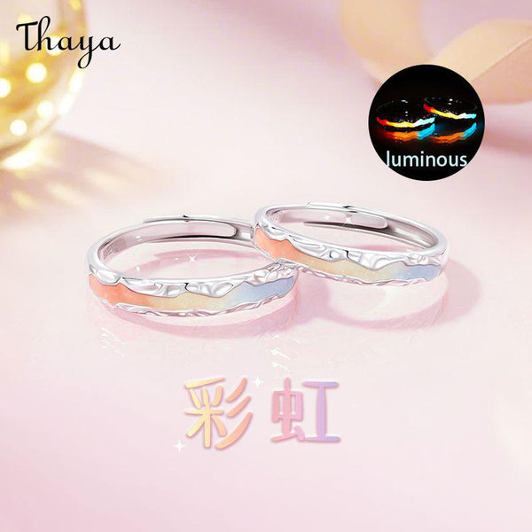 Thaya S925 Silver Luminous Enamel Rainbow Glow Couple Rings
