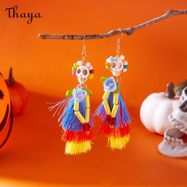 Thaya Halloween Skull Dangle Earrings