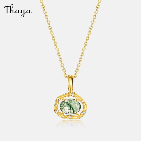 Thaya S925 Silver All-Match Niche Green Moss Stone Pendant