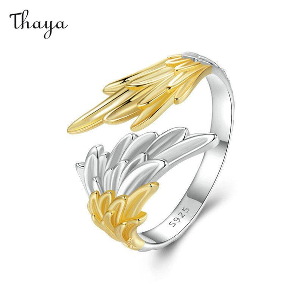 Thaya 925 Silber Goldener Flügel Offener Ring