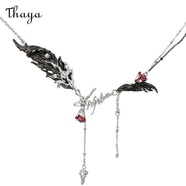 Thaya Feather Angel Red Rose  Necklace