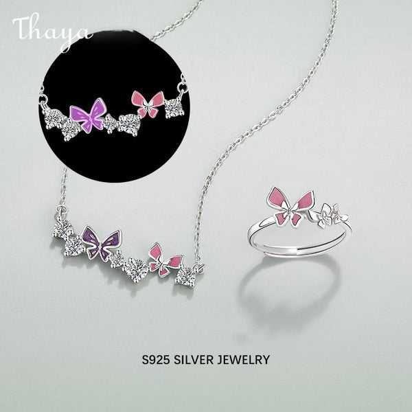 Thaya S925 Silver Luminous Enamel Butterfly Jewelry Set