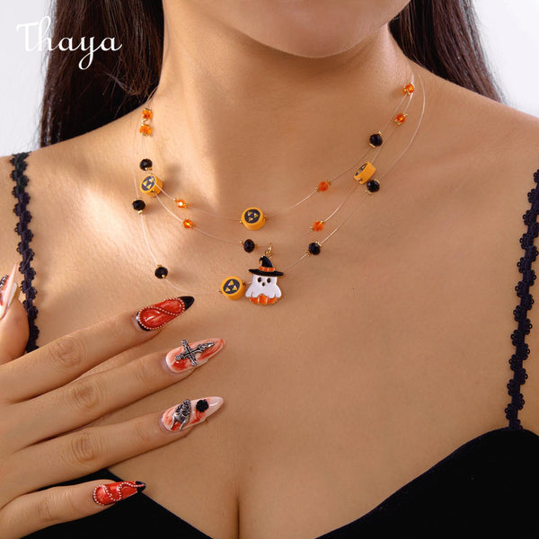 Thaya Halloween Hat Ghost Cat Face  Multi-layerNecklace