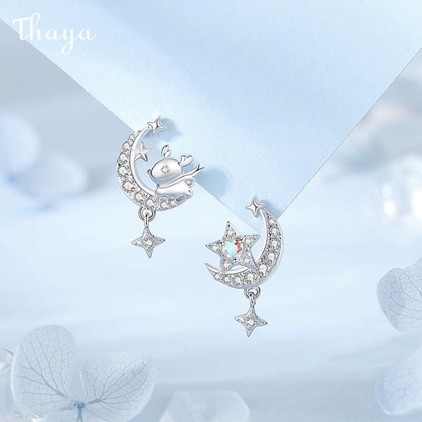 Thaya S925 Silver Christmas Star Moon Elk Earrings
