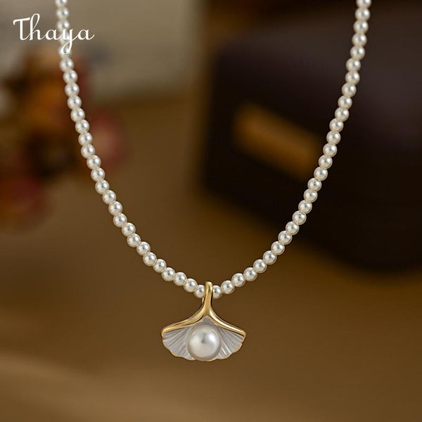 Thaya Pearl Ginko Leaf Necklace