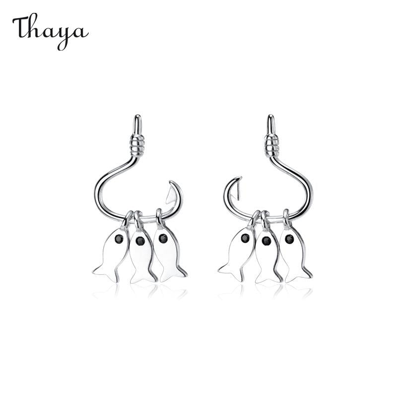 Boucles d'oreilles Thaya en argent 925 avec trois petits hameçons