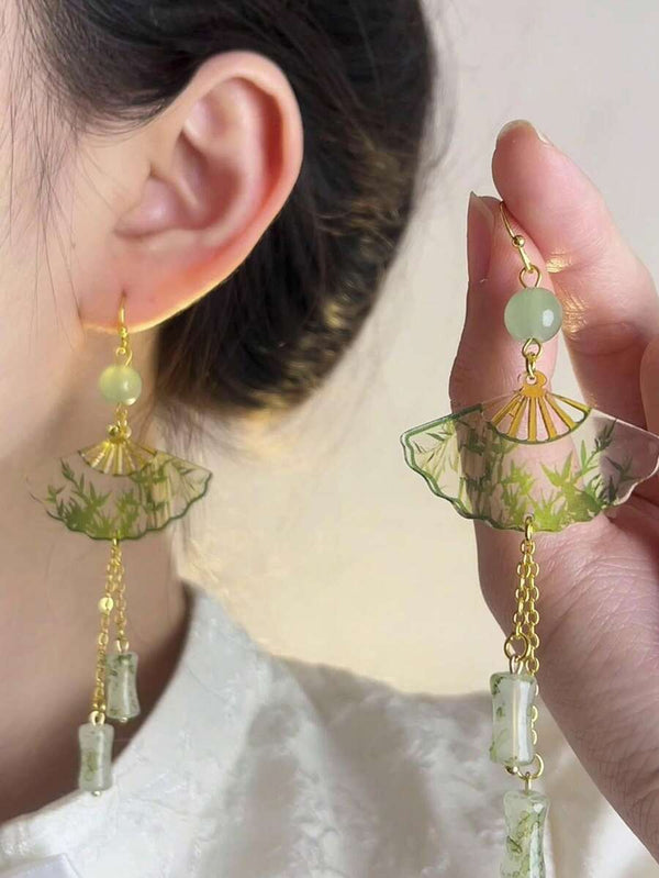 Thaya Bamboo Folding Fan Tassel Earrings