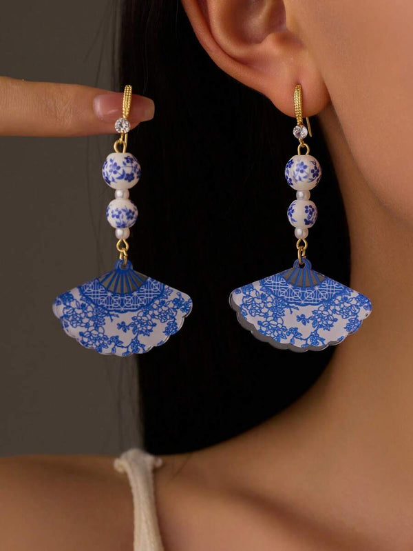 Thaya Acrylic Faux Porcelain Fan Tassel Earrings