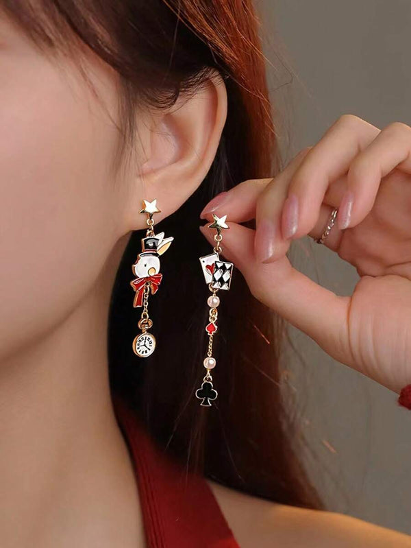 Thaya Rabbit Versatile Poker Shaped Oil Drip Earrings