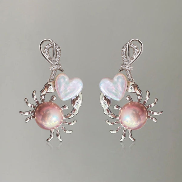 Thaya Crab Holding Heart Drop Earrings